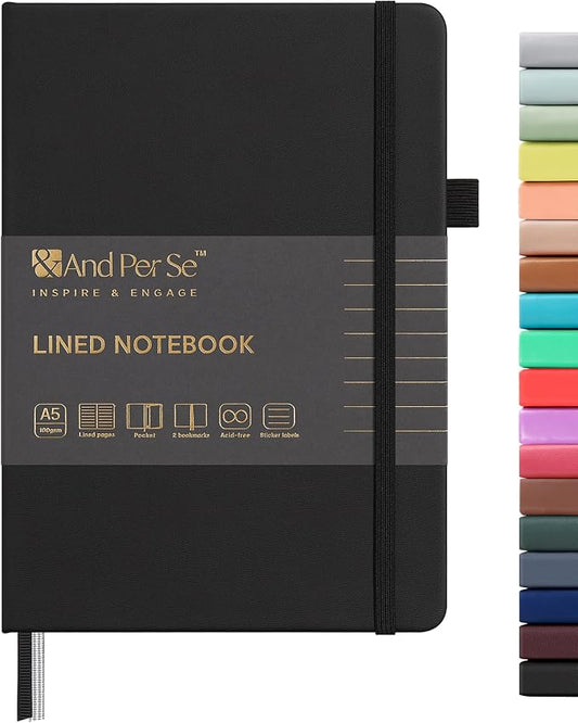&And Per Se Lined Journal Notebook, 160 Pages, A5 5.7 x 8 inches College Ruled Thick Paper Notebook Journals for Writing, Hardcover Notebooks for Women Men Office School (1 Pack, Black)