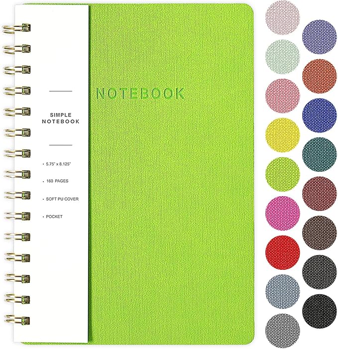 Spiral Notebook-5.75" x 8.125" College Ruled Journal with Inner Pockets and 160 Pages,PU Leather Cover Business Journal, Twin-Wire Binding Notebook Perfect for Office & Home School Supplies Light Green