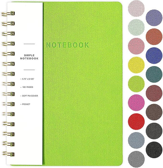 Spiral Notebook-5.75" x 8.125" College Ruled Journal with Inner Pockets and 160 Pages,PU Leather Cover Business Journal, Twin-Wire Binding Notebook Perfect for Office & Home School Supplies Light Green