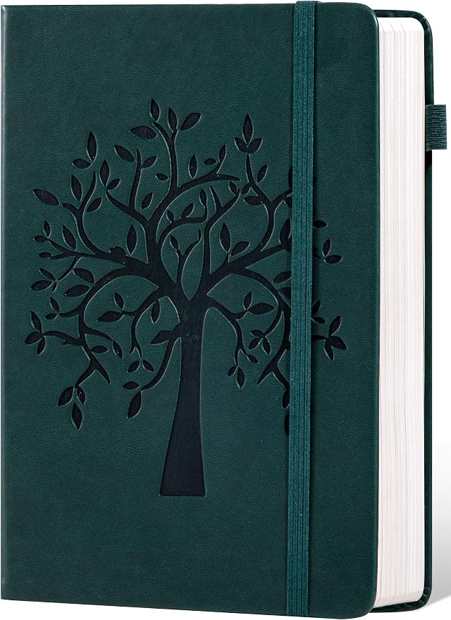 CAGIE Leather Bound Journal for Men & Women, A5 Lined Notebook with 320 Numbered Pages, 100 GSM Thick Paper, Lay Flat Hardcover Journal for Writing, Work, Travel & Daily Use (Green)