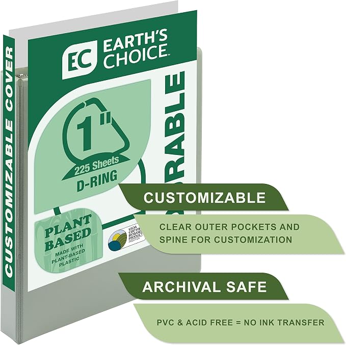 Samsill Plant-Based 1 Inch Durable D-Ring, View Binder, Eco-Friendly, USDA Certified Biobased, Single, Sage Green