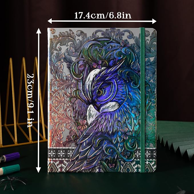 MGGAO B5 Lined Journal Notebook, Aesthetic Owl Embossed, Hardcover | Wide Ruled, 6.8" X 9.1", 192 Pages, Ribbon, Elastic Band, For Women & Men, For School & Office, Writing & Note Taking