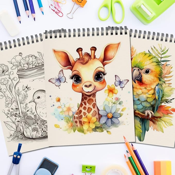 OSIMIG 10 Pack 5.5" x 8.5" Sketch Books, 300 Sheet Drawing Paper, Mini Sketchbook for Kids, Drawing Pad, Top Spiral Bound Sketch Pad for Beginger, Adult Art Supplies