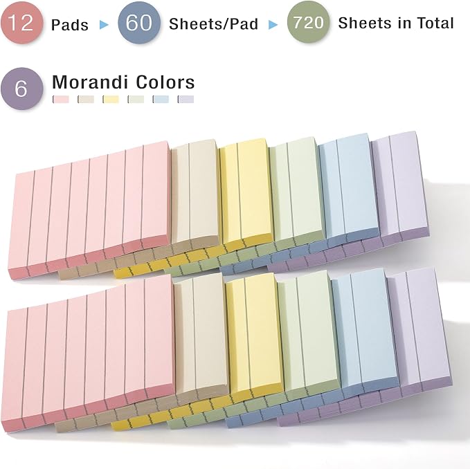 Mr. Pen- Lined Sticky Notes, 3" x 3", 6 Pads, 45 Sheets/Pad | Bulk Sticky Notes with Lines, Ruled Post Stickies, Memo Pads, Self-Stick Note Pad for Office, School, Home, Study