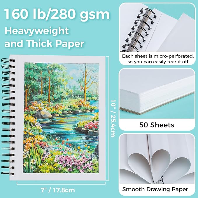 Ohuhu 7"x10" Double-Sided Bleedproof Marker Pad Art Sketchbook 50 Sheets | Large Sketch Book - 160 LB/280 GSM Smooth Drawing Paper - 50 Sheets/100 Pages - Spiral-Bound Sketch Pad for Alcohol Markers