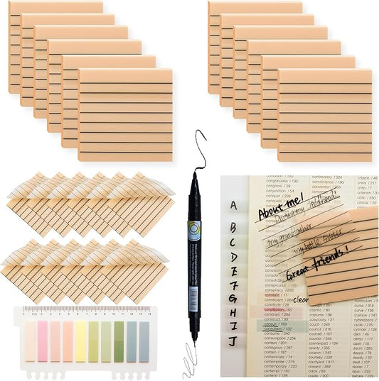 800Pcs Transparent Sticky Notes, Orange Yellow Clear Sticky Notes with Lined, 3"x3" Waterproof Translucent Sticky Note Pads, Index Tabs, Clear Post it Notes for Bible Study, See Through Sticky Notes