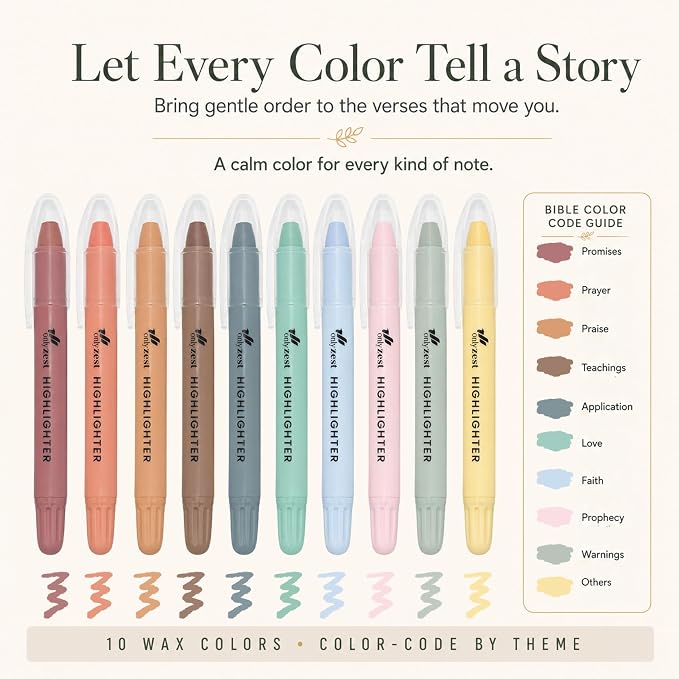 10 Pack Bible Safe Highlighters - Vintage Color, Wax Highlighters | No Bleed, Scripture Markers for Journaling, Study Accessories and School Supplies