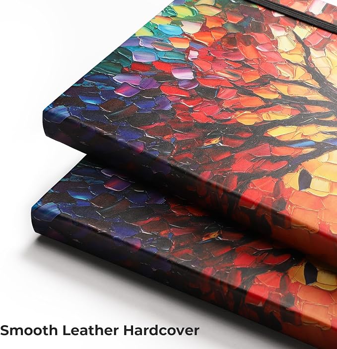 AHGXG Blank Journal Notebook, 192 Pages, A5 Medium Size (5.7'' x 8.3'') | Leather Hardcover, 100 GSM Thick Paper, for Sketching, Drawing, Painting (Colourful Tree)