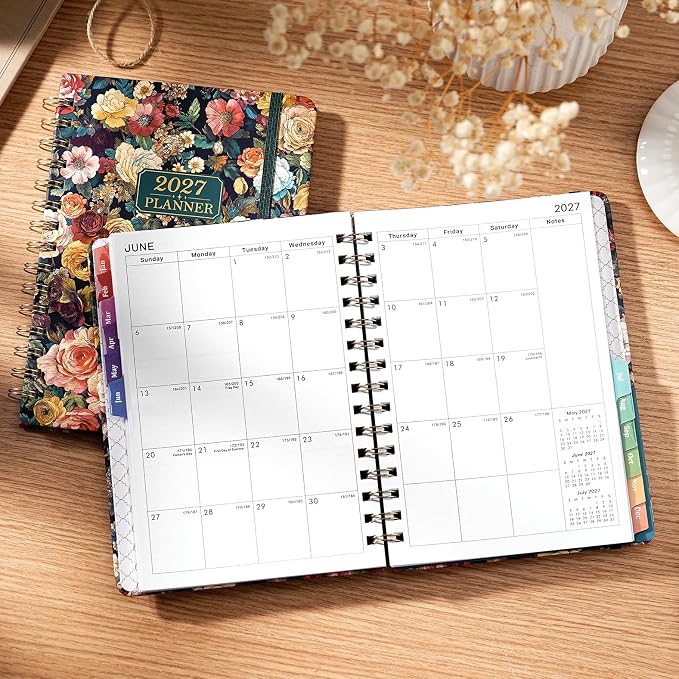 2027 Planner - Jan. 2027 - Dec. 2027, Calendar Monthly Planner 2027 Spiral Bound, 6.3" x 8.4", 2027 Planner Weekly and Monthly with Hardcover, 12 Monthly Tabs, Thick Paper, Pocket