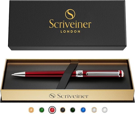 Scriveiner Deep Crimson Ballpoint Pen - Stunning Red Lacquer Luxury Pen, Chrome Finish, Schmidt Black Refill, Best Ball Pen Gift Set for Men & Women, Professional Executive Office, Nice Designer Pen