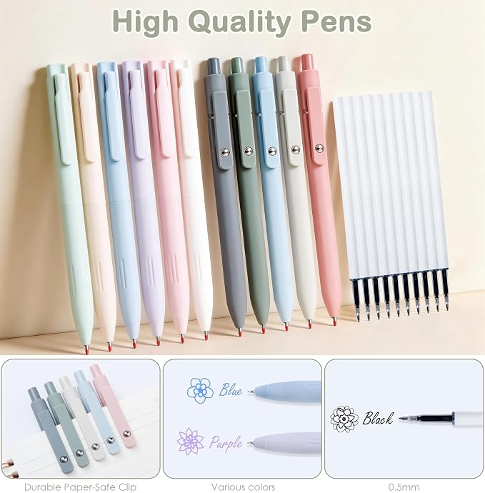 Tuhangcc 47PCS Aesthetic School Supplies, Cute Stationary Set Unique Color A5 Spiral Notebooks Highlighters, Sticky Notes & Bookmark Sticky Index Tabs 5 Gel Pen for Work Office Supplies (Purple)