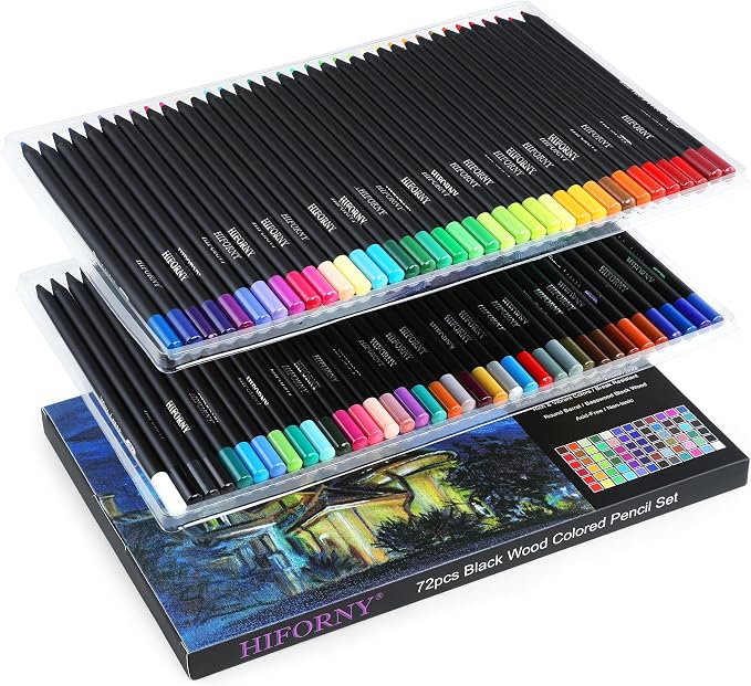 HIFORNY Premium Black Edition Colored Pencils for Adults Coloring – 72 Coloring Pencils with Smooth Pigments,Artists Soft Core,Drawing Pencils Art Supplies for Adults Beginners