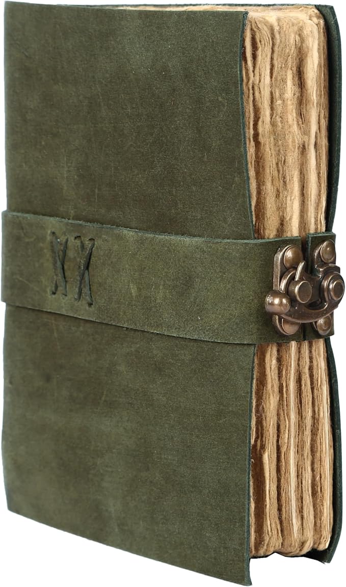 Vintage Leather Journal Handmade Buffalo Deckle Edge Paper – Leather Bound Journal for Women Men Vintage C-Lock Closure Ideal for Writing & Travel for Artists
