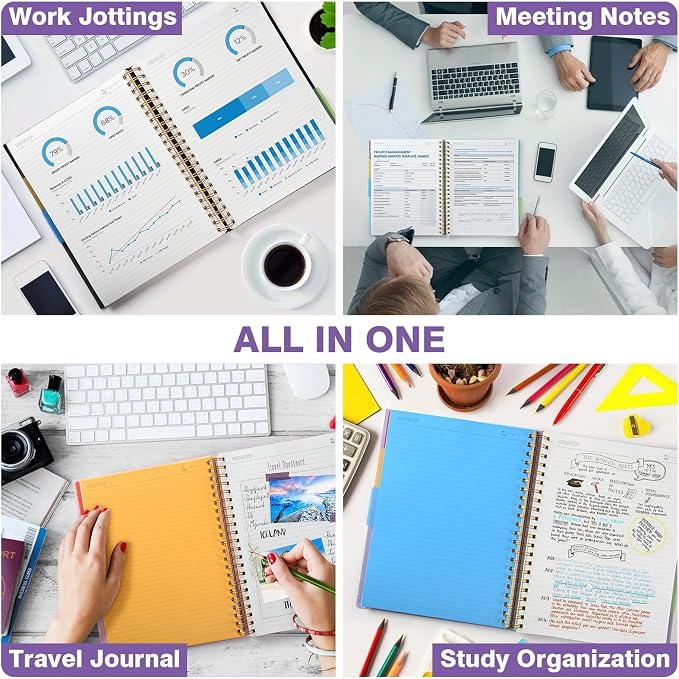 5 Subject Notebooks College Ruled, Lined Notebook with Removable Dividers | 300 Pages 100GSM Thick Spiral Writing Journal for Women & Men, Small A5 Spiral Notebooks for Work, School Supplies, 6" x 8"