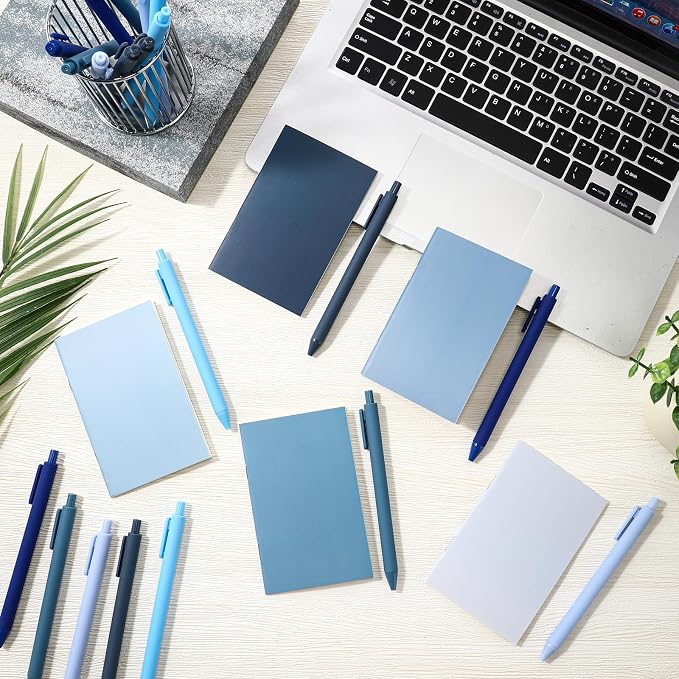 Eaasty 20 Set Mini Notebooks with Ballpoint Pens Bulk Back to School Gift Small Pocket Notepads Gradual Color Composition Journals and Pens for School Supplies Writing Notebooks (Blue Series Colors)
