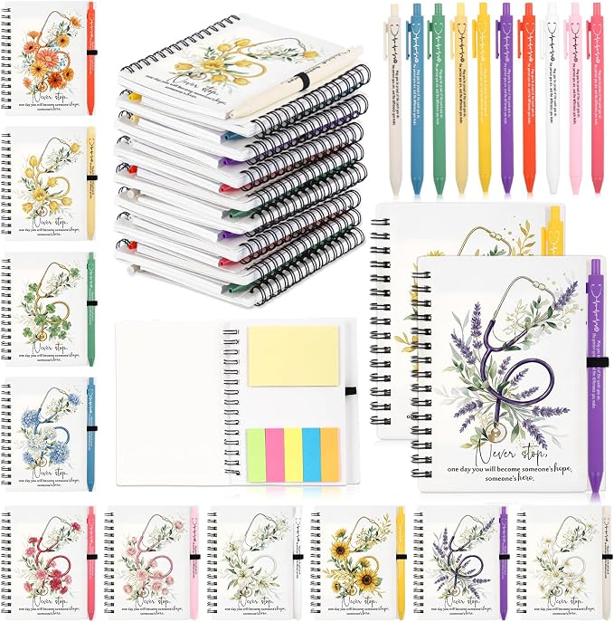 Chuangdi 10 Sets Nurse Appreciation Gifts Inspirational Pastel Notebook Journal with Sticky Notepad and Pen Bulk Nurses Thank You Gifts for Healthcare Worker Medical Practitioner
