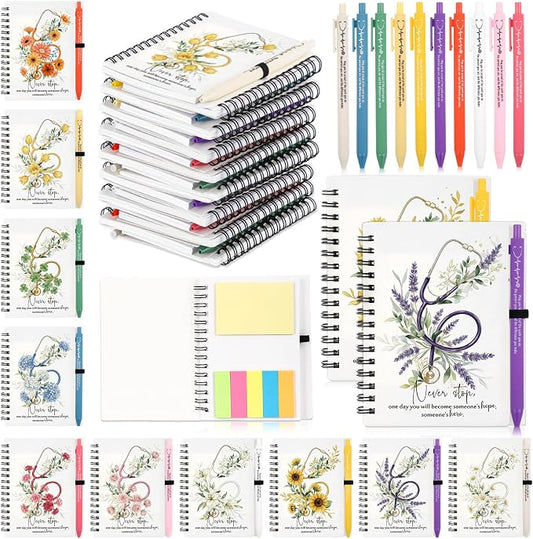 Chuangdi 10 Sets Nurse Appreciation Gifts Inspirational Pastel Notebook Journal with Sticky Notepad and Pen Bulk Nurses Thank You Gifts for Healthcare Worker Medical Practitioner