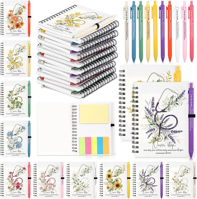 Chuangdi 20 Sets Nurses Appreciation Gifts Inspirational Pastel Notebook Journal with Sticky Notepad and Pen Bulk Nurses Thank You Gifts for Healthcare Worker Medical Practitioner