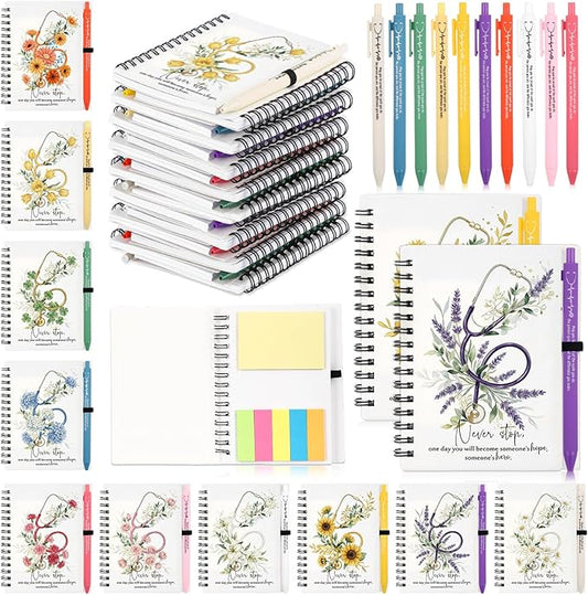 Chuangdi 20 Sets Nurses Appreciation Gifts Inspirational Pastel Notebook Journal with Sticky Notepad and Pen Bulk Nurses Thank You Gifts for Healthcare Worker Medical Practitioner