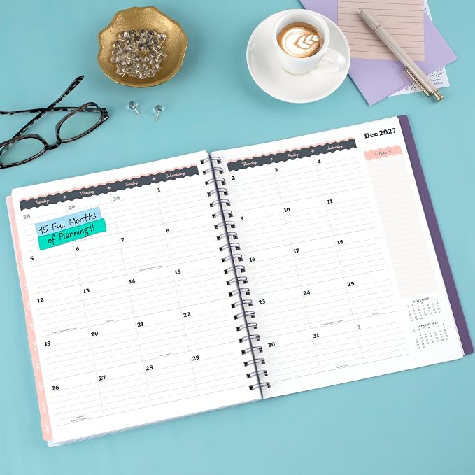 Mead Cambridge 2027 Planner, Weekly & Monthly, 15-Month Oct-Dec, 8.5" x 11", CatCoq, Retro Flower (CC02-905-27)