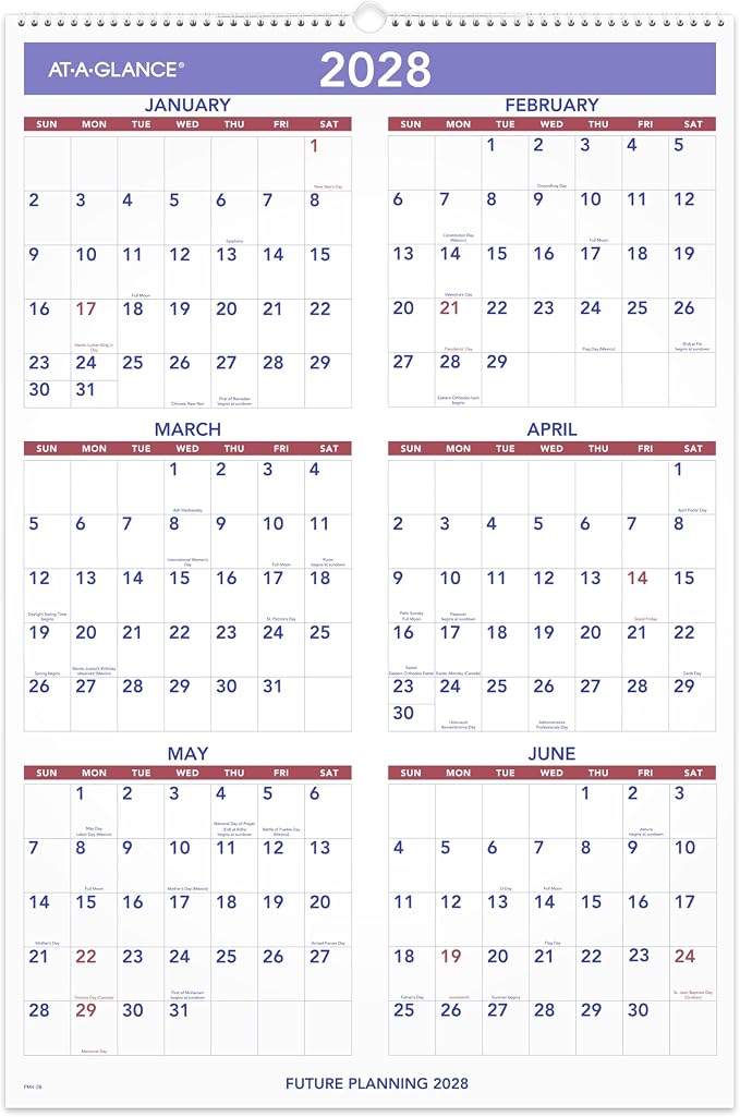 AT-A-GLANCE 2027 Wall Calendar, Monthly, 508 x 762 Mm Planner, Ruled Daily Blocks, PM42827