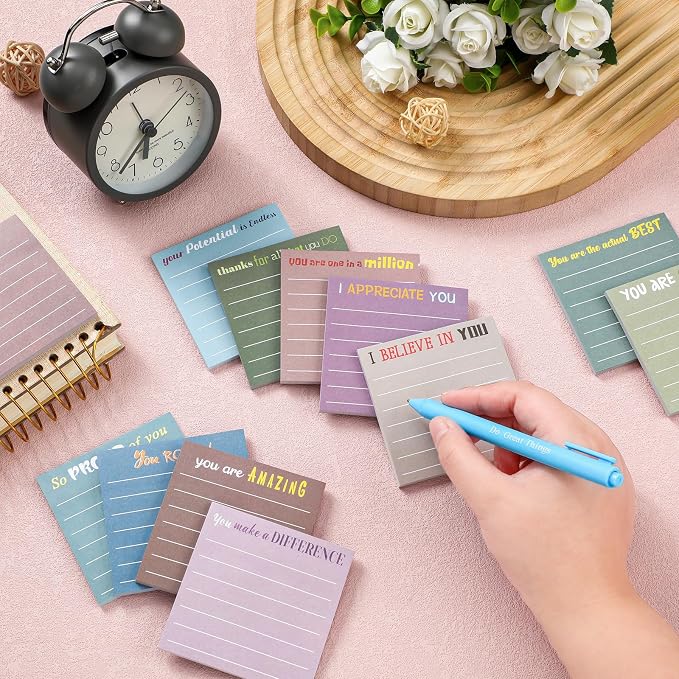 Yinder 12 Pcs Inspirational Sticky Notes, Back to School Supplies, Cute Motivational Sticky Notes Pad Employee Appreciation Gifts Bulk for Teacher Coworker Office 3 x 3'' (Appreciation,Neutral Color)
