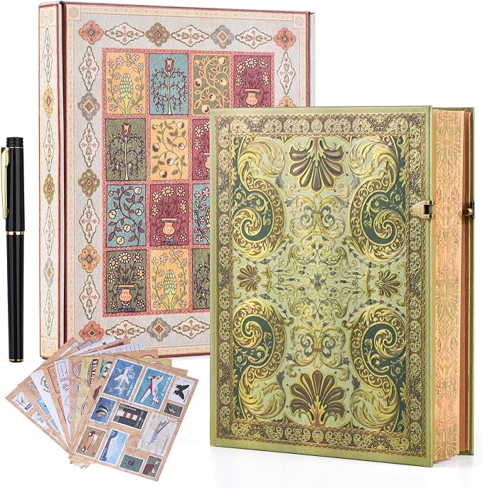 Vintage 3D Gilded Reverie Hardcover Journal - 192 Lined Pages w/Envelope Pocket - Luxury Travel Diary & Keepsake Notebook for Cherished Moments