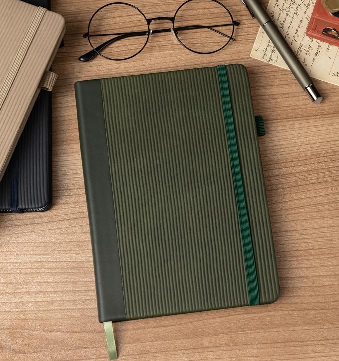 Lined Journal Notebook, A5 Vegan Leather College Ruled Notebook for Women Men, Daily Journaling Notebook 192 Pages for Work, School, Business, Travel, Note Taking(Dark Green)