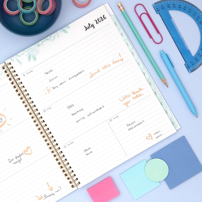 Blue Sky 2026-2027 Weekly & Monthly Academic Planner, 8.5"x11", Laurel | July 2026 - June 2027, Flexible Cover, Wirebound, Laminated Tabs, Storage Pocket, Academic Year