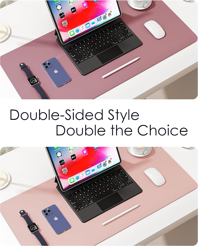 Leather Desk Pad Protector, Waterproof Mouse Pad, PU Desk Mat, Office Desk Cover, Desk Writing Mat for Office/Home/Work/Cubicle (Purple/Pink) 23.6x13.7 in