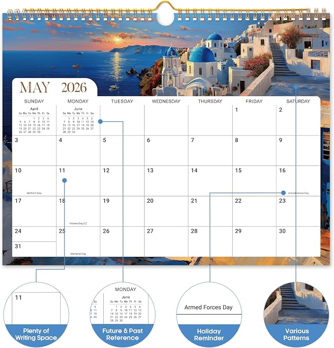 Calendar 2026-2027, 21-Month Wall Calendar Runs from Apr 2026 to Dec 2027,11.5" x 14.7",Large Monthly Calendar with Twin-Wire Binding, Perfect for Home or Office - Global Attractions