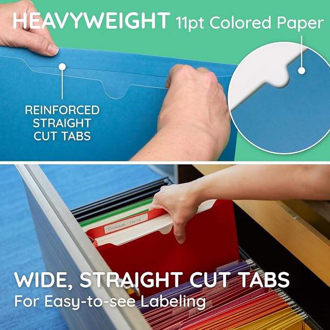 Blue Summit Supplies 2 Inch Expanding File Jacket Folders, 50 Pack, Colored Expandable File Folders, Reinforced Straight Cut Tab, Heavy Duty Expansion Pocket Files, Letter Size, Assorted Color