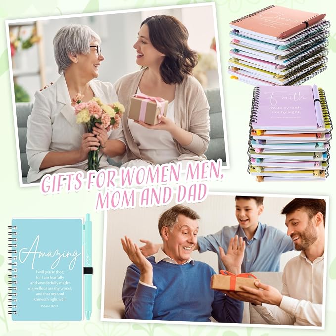 Kosiz 48 Sets Christian Gifts Bulk Christian Notebooks with Pens Inspirational Prayer Journals Bulk A6 Spiral Small Notepads for Women Men Church Members Bible Study Groups (Cute Color)