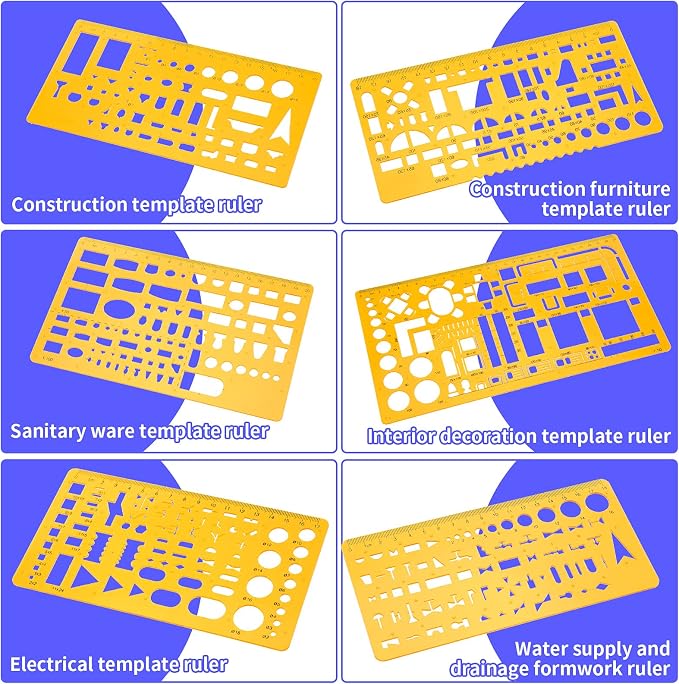 Zonon 10 Pcs Plastic Drawing Template Ruler Geometric Drawing 12 Inch Triangular Aluminum Architect Scale Measuring Templates Building Geometric Kit Plastic Ruler for Drafting(Stylish,Yellow)