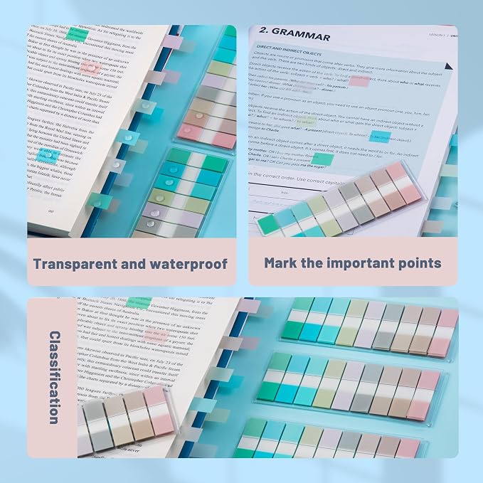 Golcellia Sticky Notes Tabs 900 Pieces Transparent Sticky Tabs, 0.47 Inch Index Tabs, Writable Repositionable Book Tabs Page Markers for Notebooks, Files, Journals, Soft Cool Colors