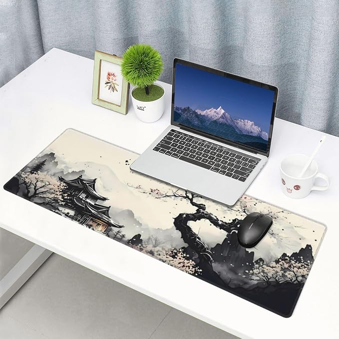 Extended Gaming Mouse Pad, Large Gaming Mouse Waterproof with Stitched Edges, Non-Slip Desktop Pad for Home and Office, Level Up Your 31.5x11.8 Inch… (wash Painting)