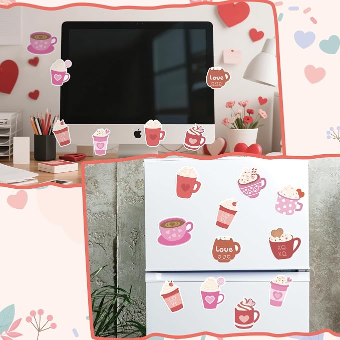 Xqumoi 30 Pack Valentine's Day Coffee Cup Sticky Notes - Heart Self Sticky Notepads Writing Memo Pads for Coffee Lover Gift Wedding Anniversary Office School Supplies Party Favors Goodies Bag Fillers