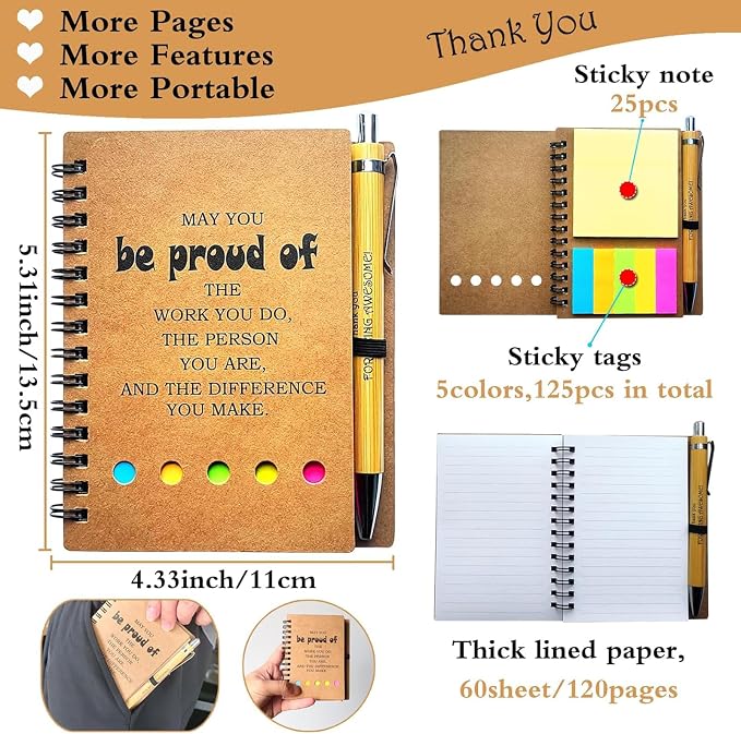 2026 Inspirational Spiral Notebook 50 Sets Portable Employee Appreciation Gifts Bulk Journals with Sticky Note Pen for Teachers Students Friends Colleagues Volunteer Nurse and Family Thank You Gifts