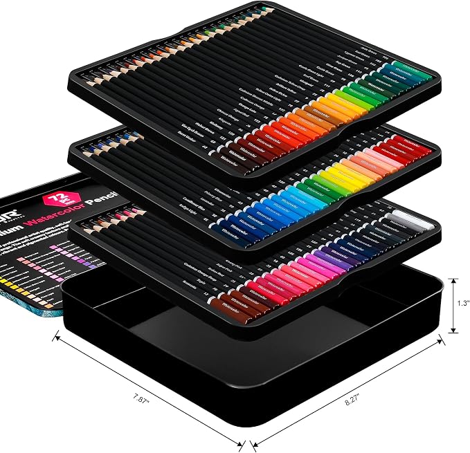 KALOUR 72 Water Soluble Watercolor Pencils Set with 2 Brushes | Smooth blendable pigments for wet & dry painting, great for adults, beginners, coloring books, sketching and illustration