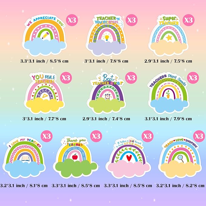 Xqumoi 30 Pack Boho Rainbow Teacher Sticky Notes - Spring Self Sticky Notepads Writing Memo Pads Teacher Appreciation Gift Back to School Office Supplies Birthday Party Favors Goodies Bag Fillers