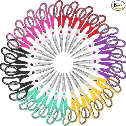 24 Scissors Set, 8" All Purpose Comfort-Grip Sharp Scissor for Everyday Use | Stainless Steel Scissor for Office School Classroom Craft Sewing Supplies, High/Middle Student Teacher, Right/Left Handle