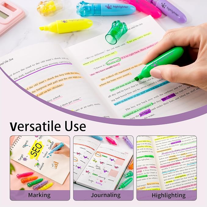 6 Pastel Highlighter Pens, Chisel Tip Quick Dry No Bleed Markers – Bible Study, Notes, Office & Back to School Supplies, 6 Colors Set (1mm + 5mm)