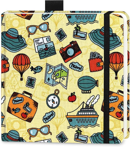 5x5 Handy Portable Handmade Cloth Fabric Hardcover Sewing Binding Travel Watercolor Paper 140LB/300gsm 20Sheets/40Pages Journal Mixed Media Pad Sketchbook. Travel