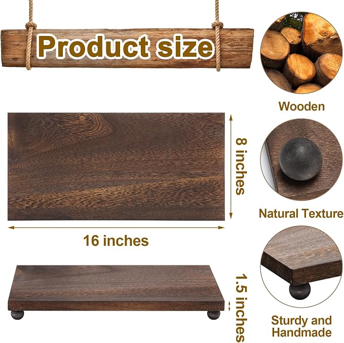 Amyhill Wood Pedestal Stand Kitchen Soap Tray Farmhouse Wooden Riser Stand for Kitchen Bathroom Counter Table Decor Plant Vases Display(Classic,Dark Brown,16 x 8 Inch)