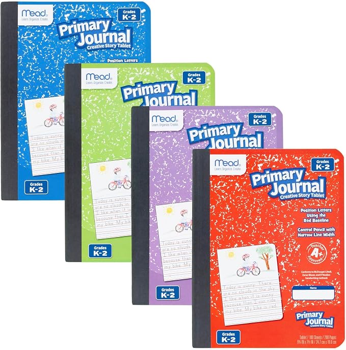 Mead Primary Journal Creative Story Tablet Composition Notebook, 7.5" x 9.75", Grades K-2, 100 Sheets, Color Selected For You (10297) (Pack of 12)