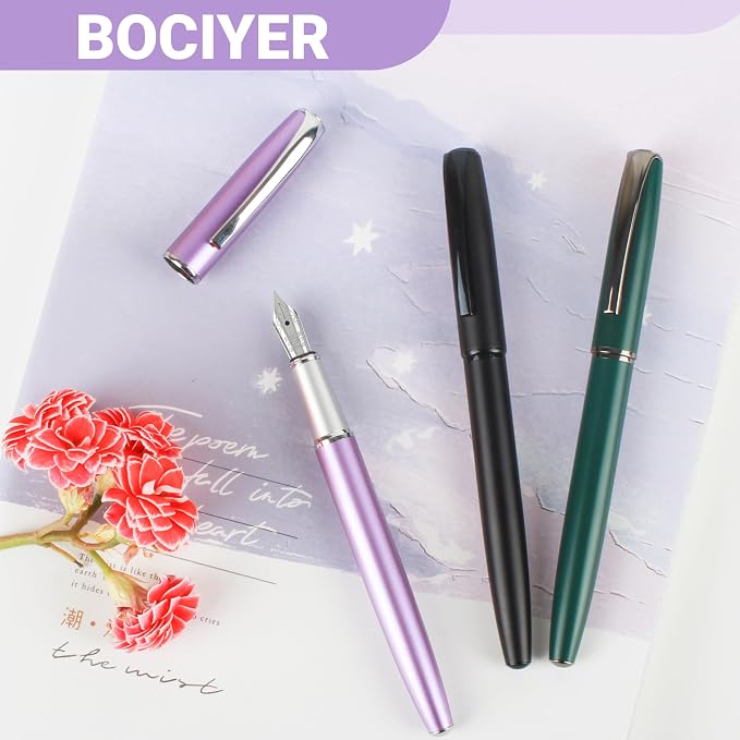 Super Smooth Writing Fountain Pen Set,Includes 2 Hand Polished Iridium Nibs(Fine & Extra Fine),8 Ink Cartridges and Gift Box,Best Pen Gift Set for School,Office(Starlight Black)