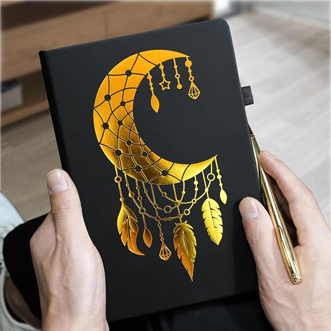 Veway Moon Dream Catcher Journal and Pen Gift Set - Vegan Leather Journal with Pen - Professional Diary for Women or Men - A5 Hardcover Fancy Notebook Gift Set - Index & 224 Lined Pages