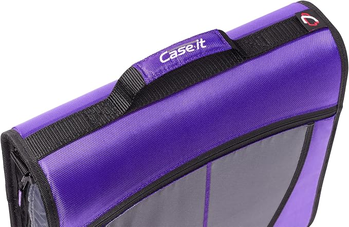 Case-it Mighty Zip Tab School Zipper Binder | 3-Inch O-Rings, 600-Sheet Capacity, 5-Subject Expanding File Folder, Multiple Pockets & Storage Organizer, Shoulder Strap | D-146 Purple Haze