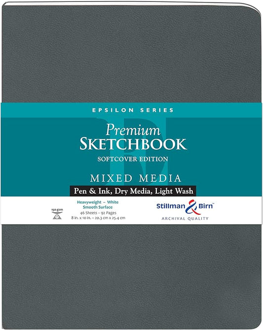 Stillman & Birn Epsilon Series Softcover Sketchbook, 8" x 10", 150 GSM (Heavyweight), White Paper, Smooth Surface
