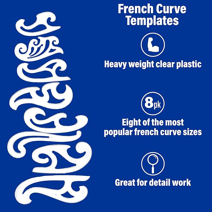 Westcott French Curve Template, Set of 8 (FC-8)